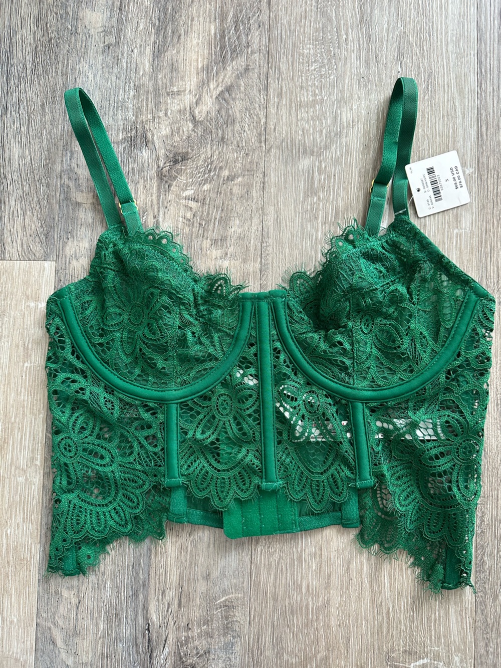 Anthropologie Giselle Lace Bustier Dark Emerald Green Size S Corset Top NWT